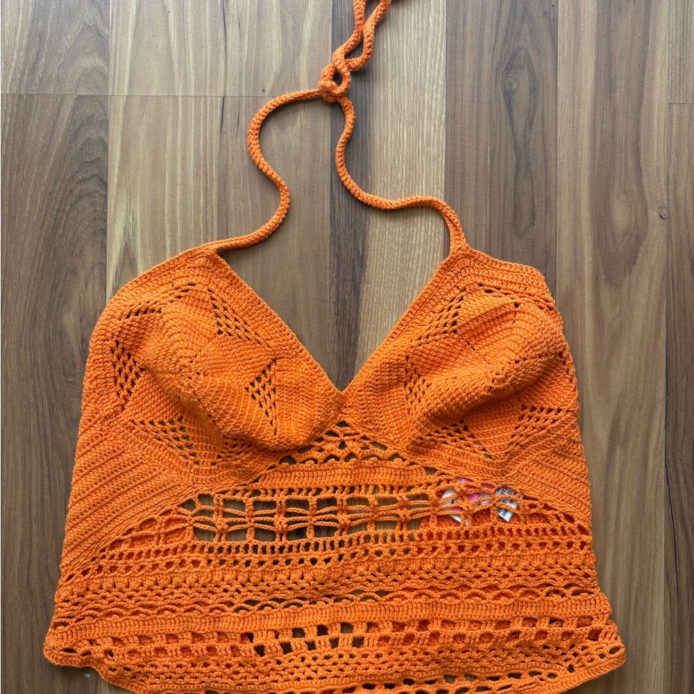Orange Crochet Halter Top
